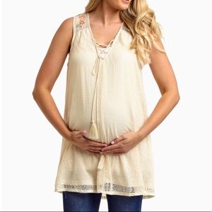 Pinkblush Maternity Ivory Lace Tank Top, Small